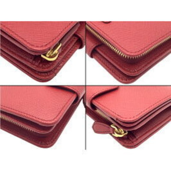 PRADA Saffiano Bifold Wallet Snap Zipper Leather Red - Picture 5 of 16